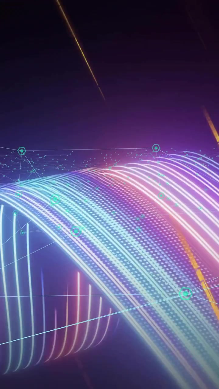 Animation of glowing light trails and connections moving over black background