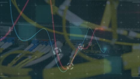 animación de líneas con marcadores y procesamiento de datos en primer plano de cables y servidor informático