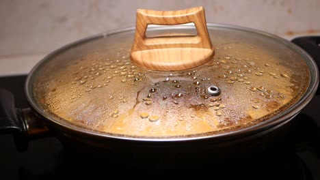 comida en una olla con tapa en una estufa