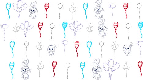 animation of multiple rows of balloons moving on white background