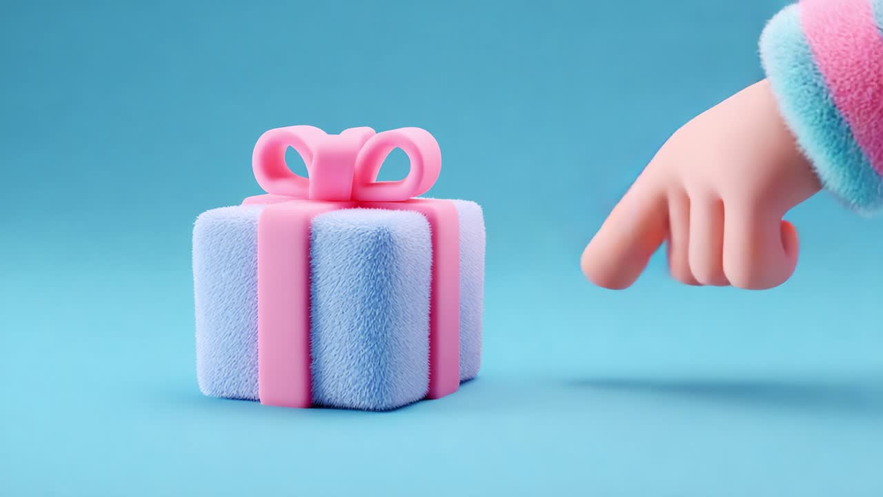 A Colorful Gift Box with Pink Ribbon and Bow on a Soft Blue Background, Capturing the Excitement of Unwrapping Presents, Perfect for Celebrating Moments of Joy and Surprise