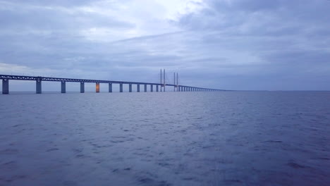 oresund bridge drone flyover cloudy day evening time