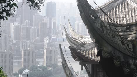 Static-establishing-view-of-Chongqing-city-with-Buddhist-temple-or-altar-house-overlooking