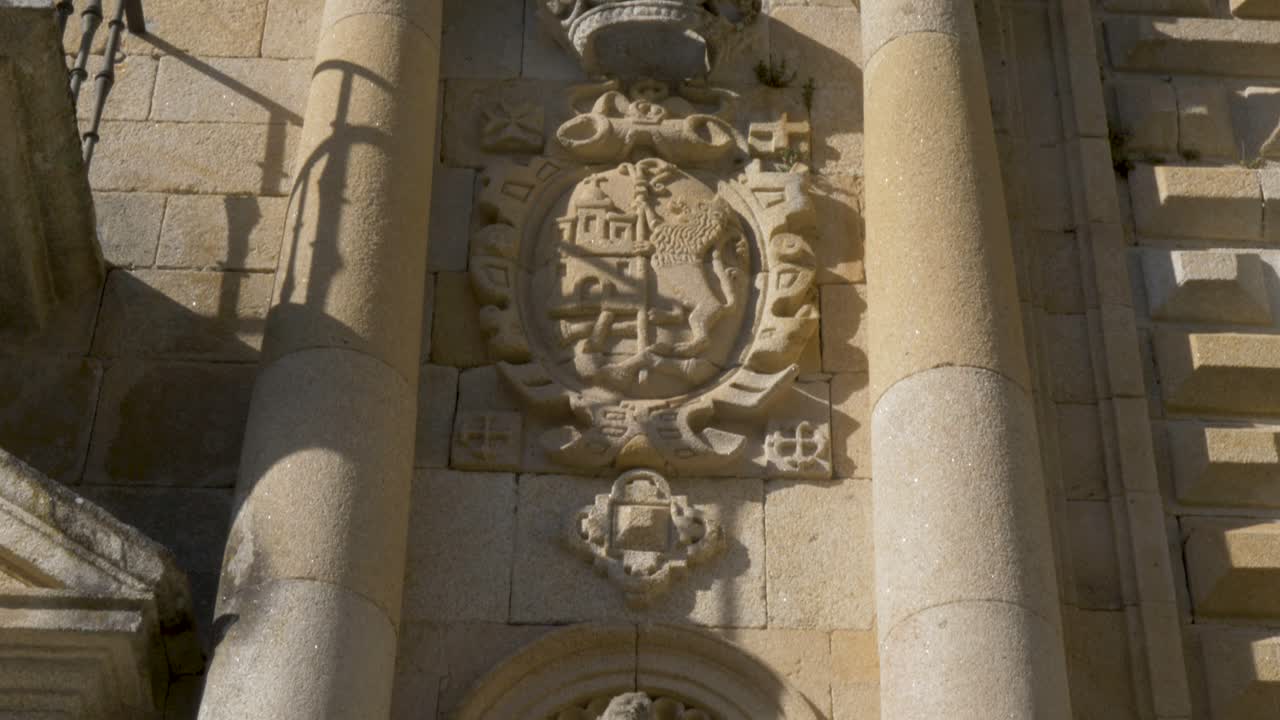 statues and shields of the Monastery of Santo Estevo de Ribas de Sil, Riberia Sacra, Nogueira de Ramuin, Ourense, Galicia, Spain
