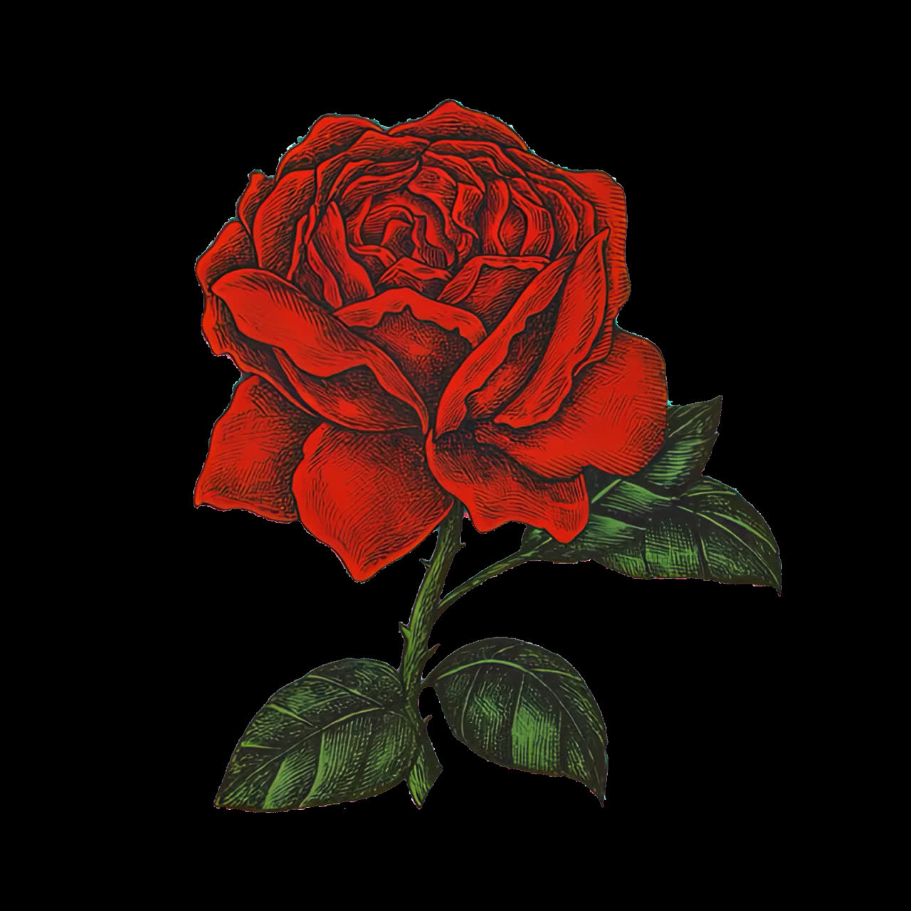 Animazione di illustrazione di rosa rossa vintage isolata, video 4K trasparente, canale alfa, ProRes