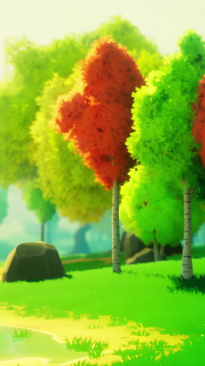 paisaje de verano estilizado con árboles bajos