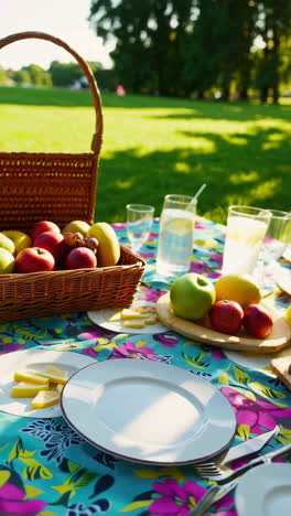 vibrant summer picnic setting in a park