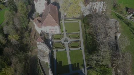 lenzburg castle from above, switzerland drone shot