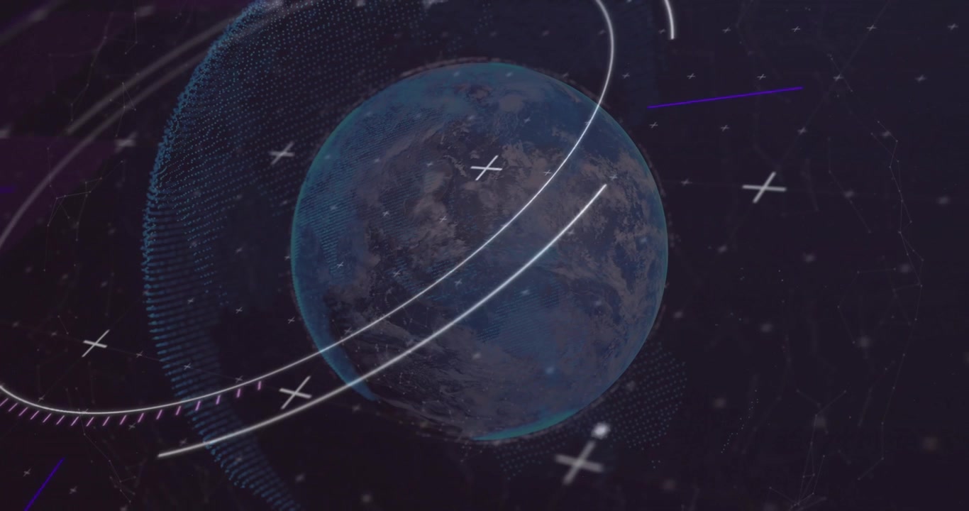 Pianeta che appare e ruota, anelli pulsanti, croci alla deriva, che accelera e poi rallenta per la scansione