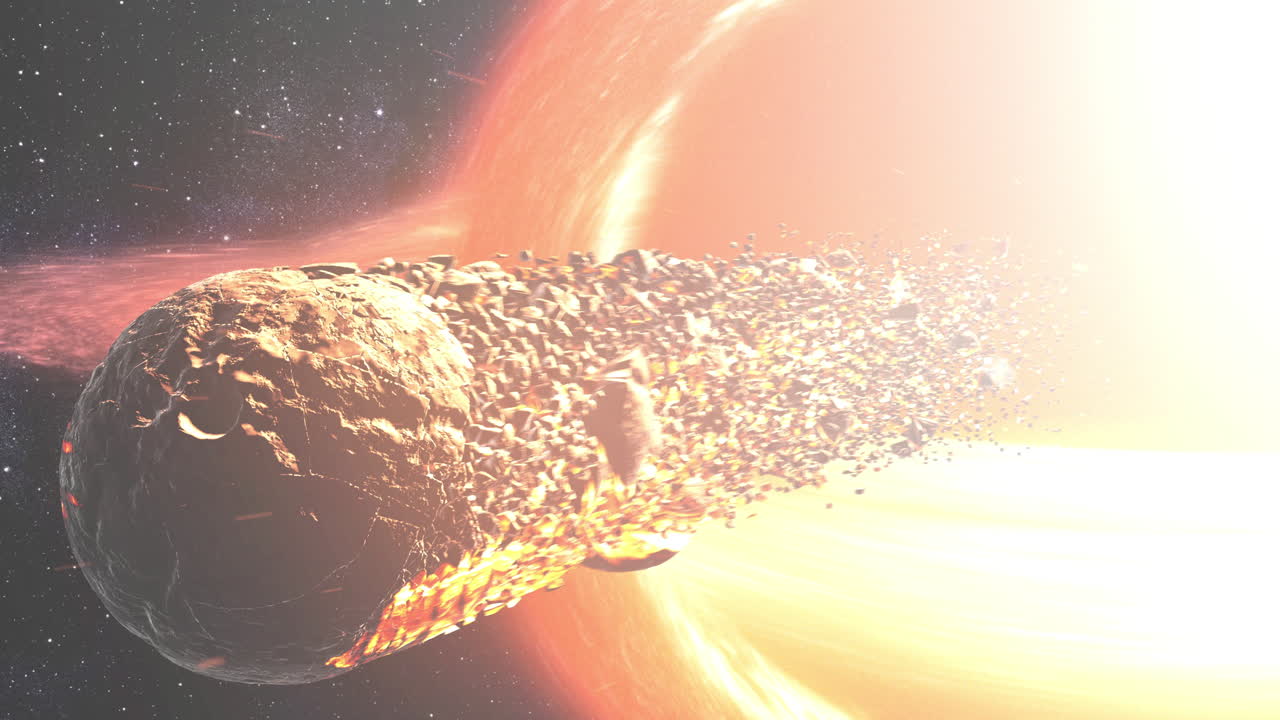 An asteroid being pulled into a black hole