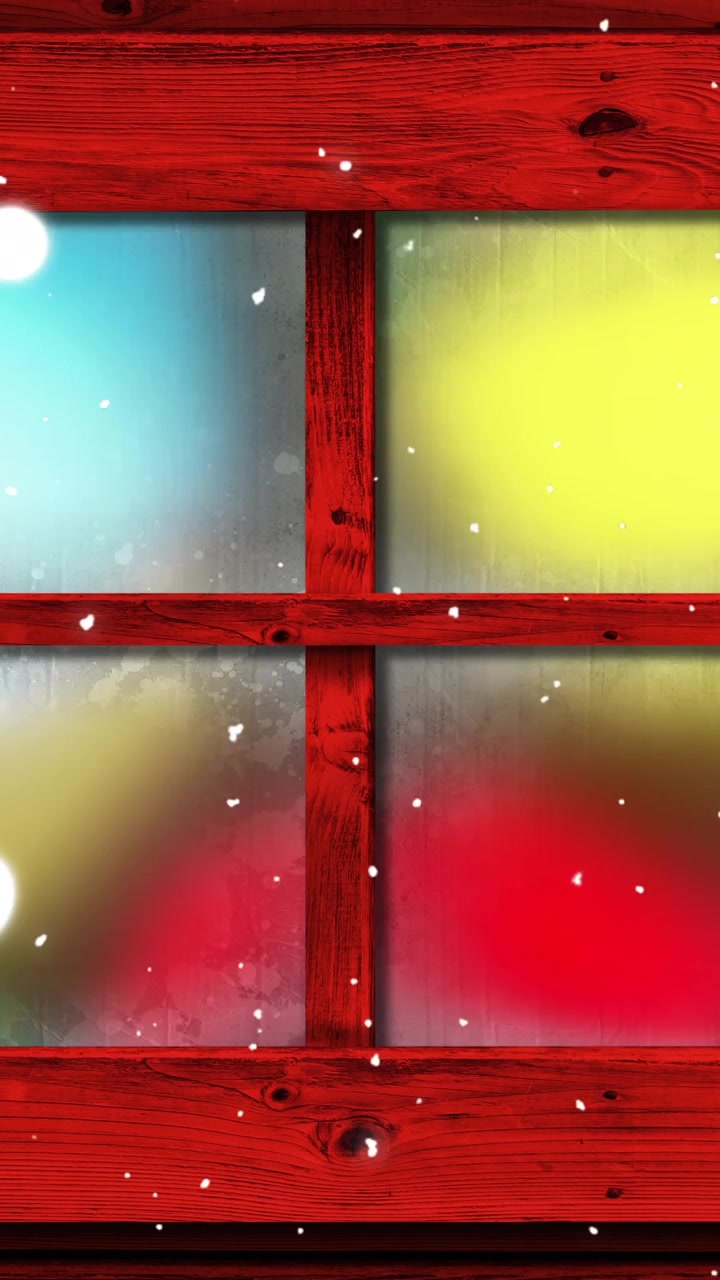 Animazione di neve che cade su luci fatate di Natale tremolanti in una finestra invernale.