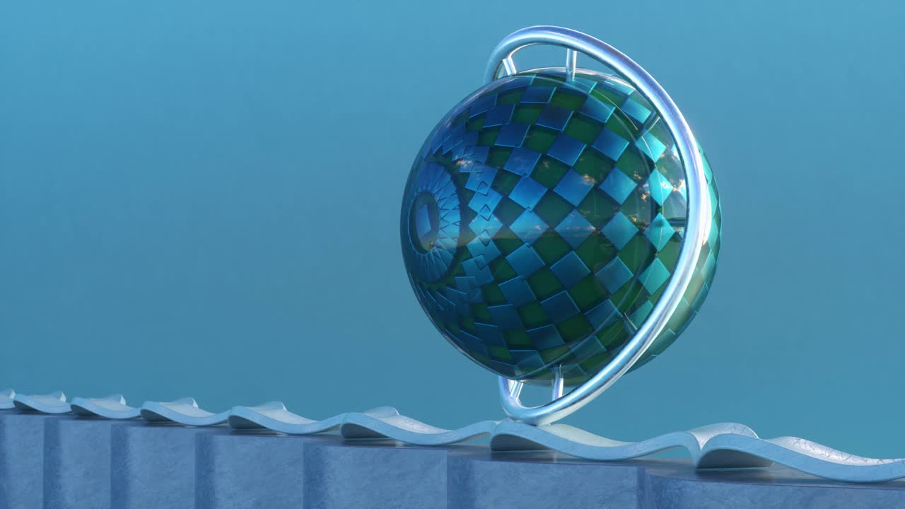 4k 영상 애니메이션: 파동된 선에서 움직이고 미끄러지는 구 공의 루프 애니메이션 배경.