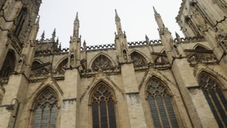 slow panning shot of the beautiful architecture of york minster, england