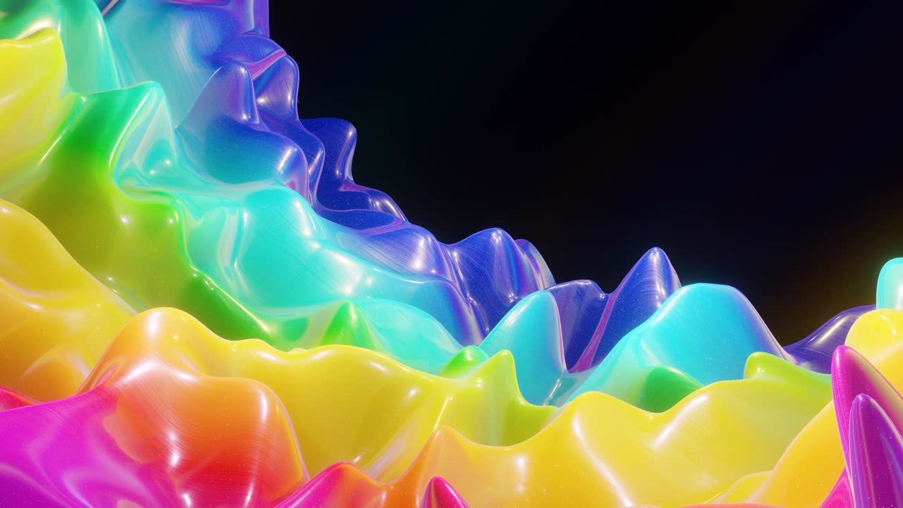 4k에서 루프 된 축제 액체 bg, 밝은 반이는 표면에 추상적인 파동 패턴, 액체 그라디언트 무지개 색상, 부드러운 애니메이션에서 페인트 액체에 파동, 점성 3d 액체에 반이는 크리에이티브 배드 드로