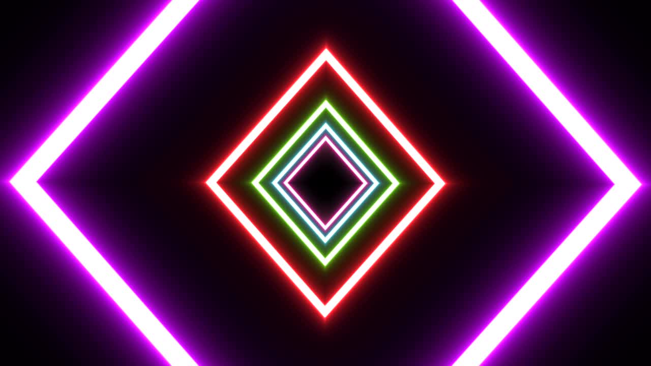 fondo de túnel en forma de diamante en rayos de luz de neón