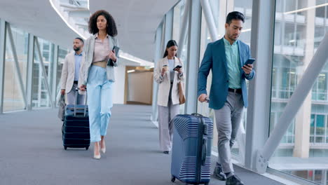 airport luggage, walking and business people