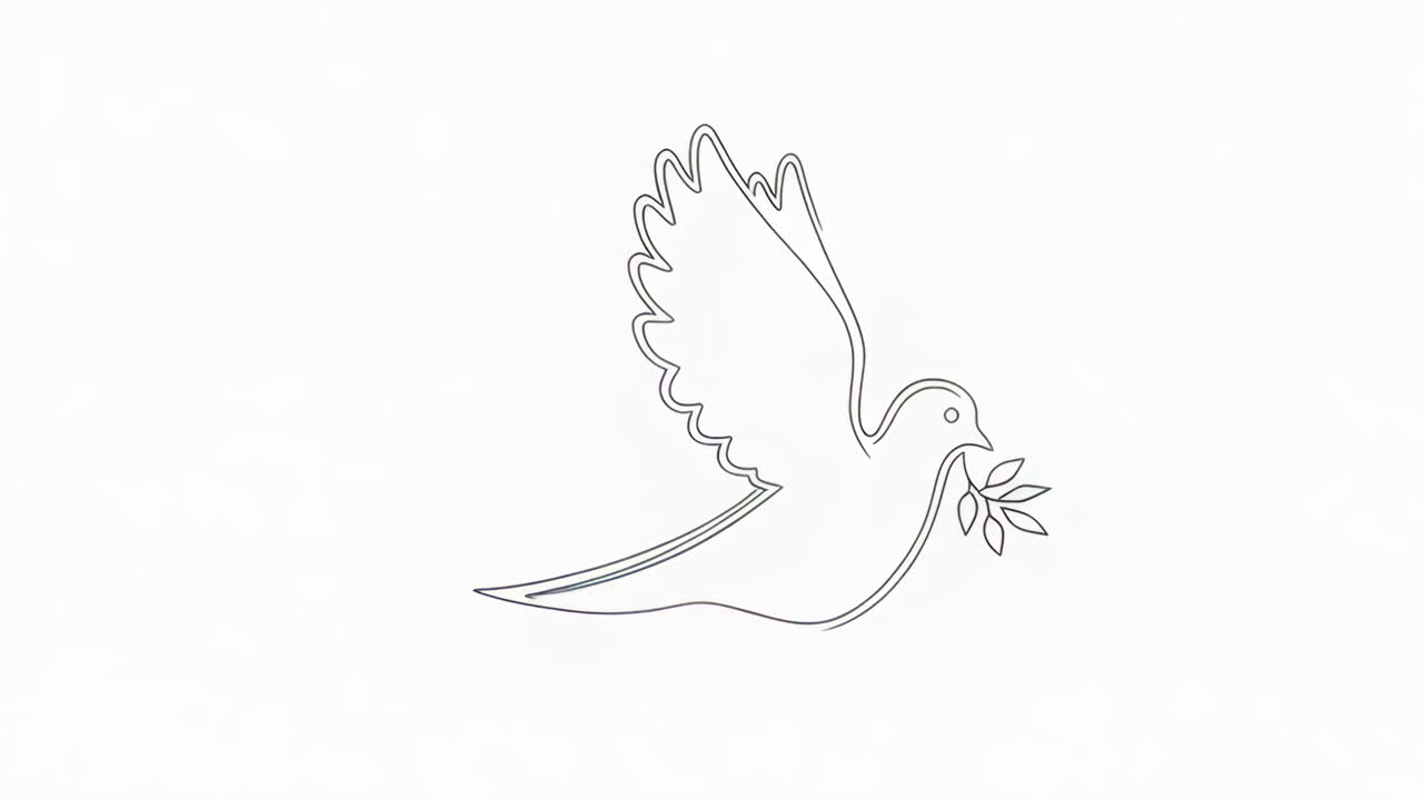 Line Art Drawing of a Dove with an Olive Branch, Symbol of Peace