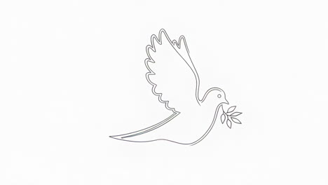 line art drawing of a dove with an olive branch, symbol of peace