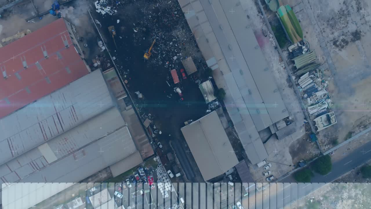 animación del procesamiento de estadísticas con una línea sobre edificios industriales