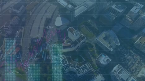 Animación-Del-Procesamiento-De-Datos-Estadísticos-Frente-A-La-Vista-Aérea-Del-Paisaje-Urbano