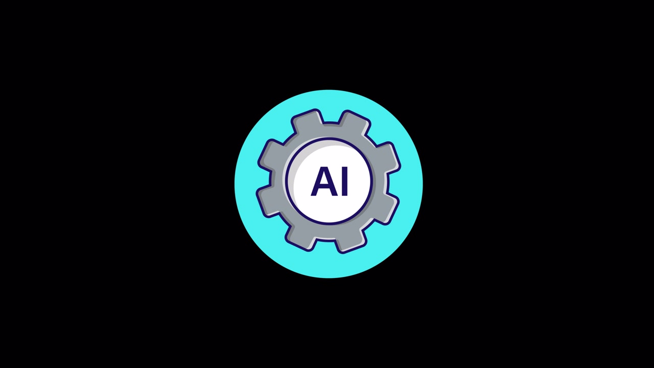 Animated AI Gear Icon Rotating on Black Background