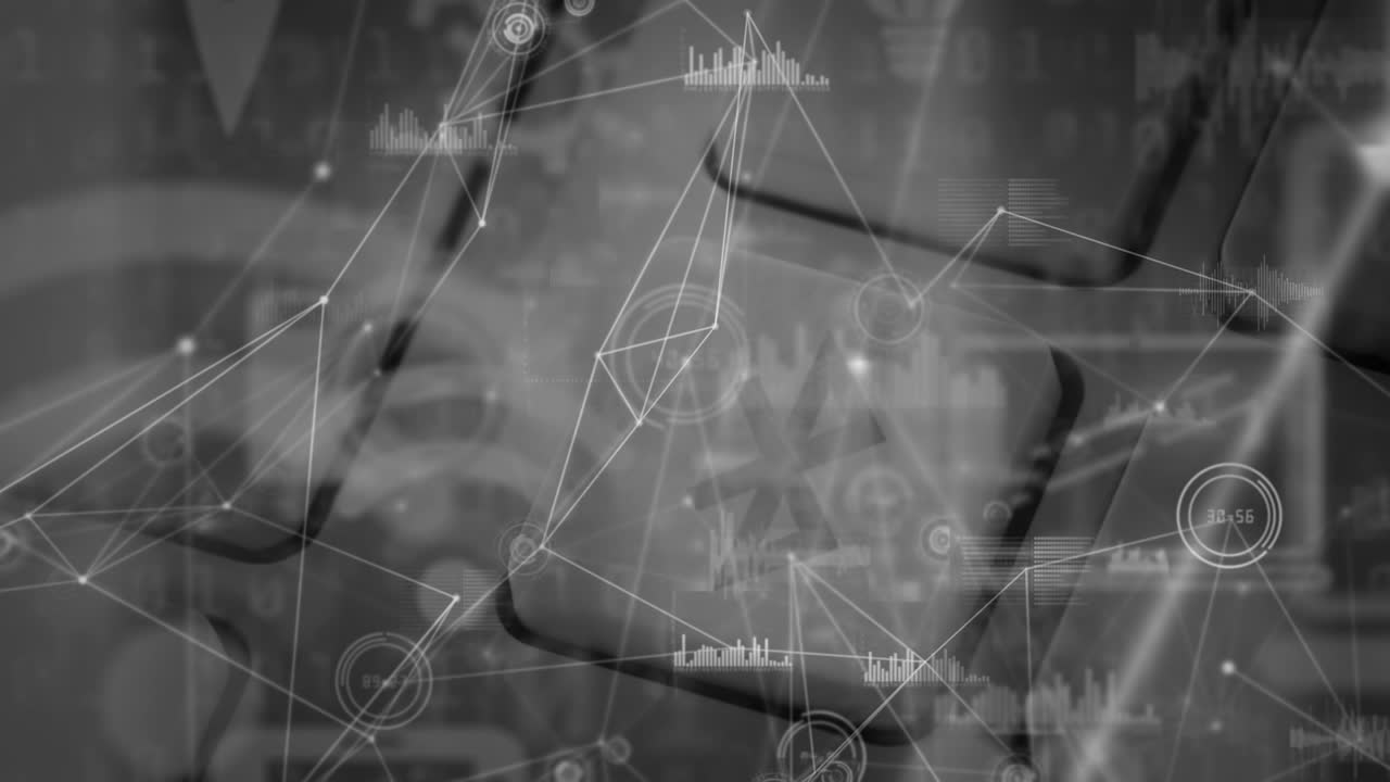 animación de la red de conexiones con iconos de medios sobre el símbolo bluetooth