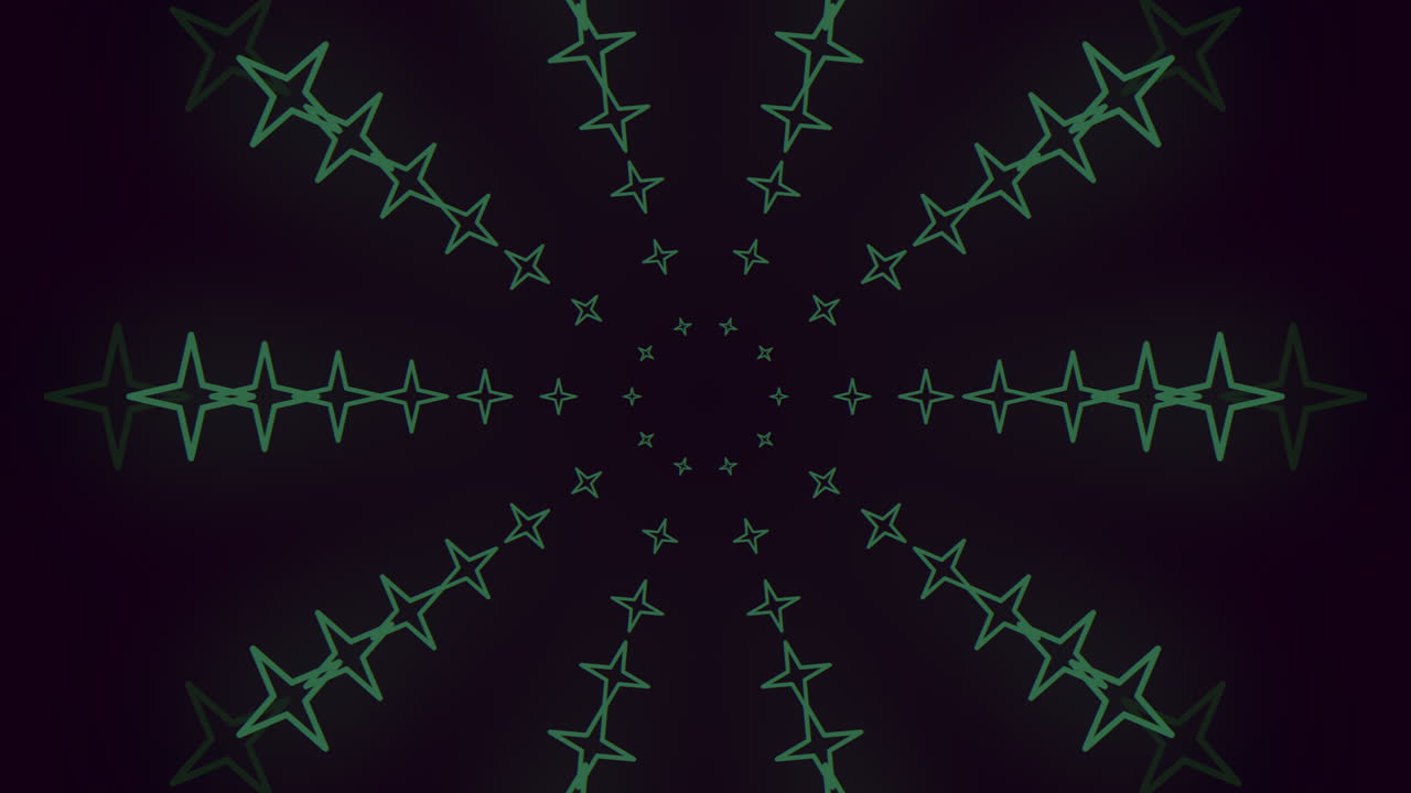 Motivo stellare verde e nero, intricato design a stella in formazione circolare