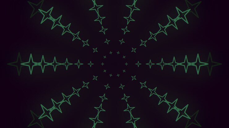 Motivo stellare verde e nero, intricato design a stella in formazione circolare