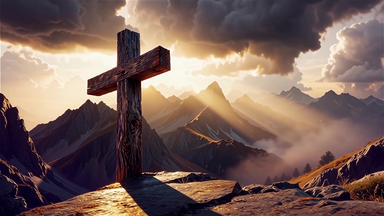 Croce Cristiana Luce Celestiale Sfondo per il Culto.