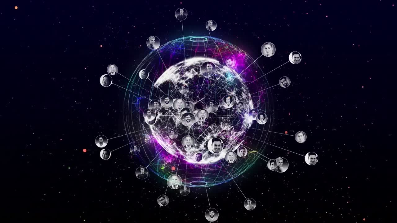검은색 배경에 지구를 가진 연결 네트워크의 애니메이션