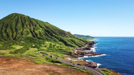 Hawaii-Aerial-Drone-View-of-Koko-crater-and-kahauloa-cover-in-Honolulu