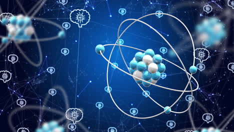 animazione del globo con reti di connessioni, elaborazione di dati scientifici e icone ai