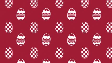 Animation-of-white-patterned-Easter-eggs-moving-in-rows-on-red-background