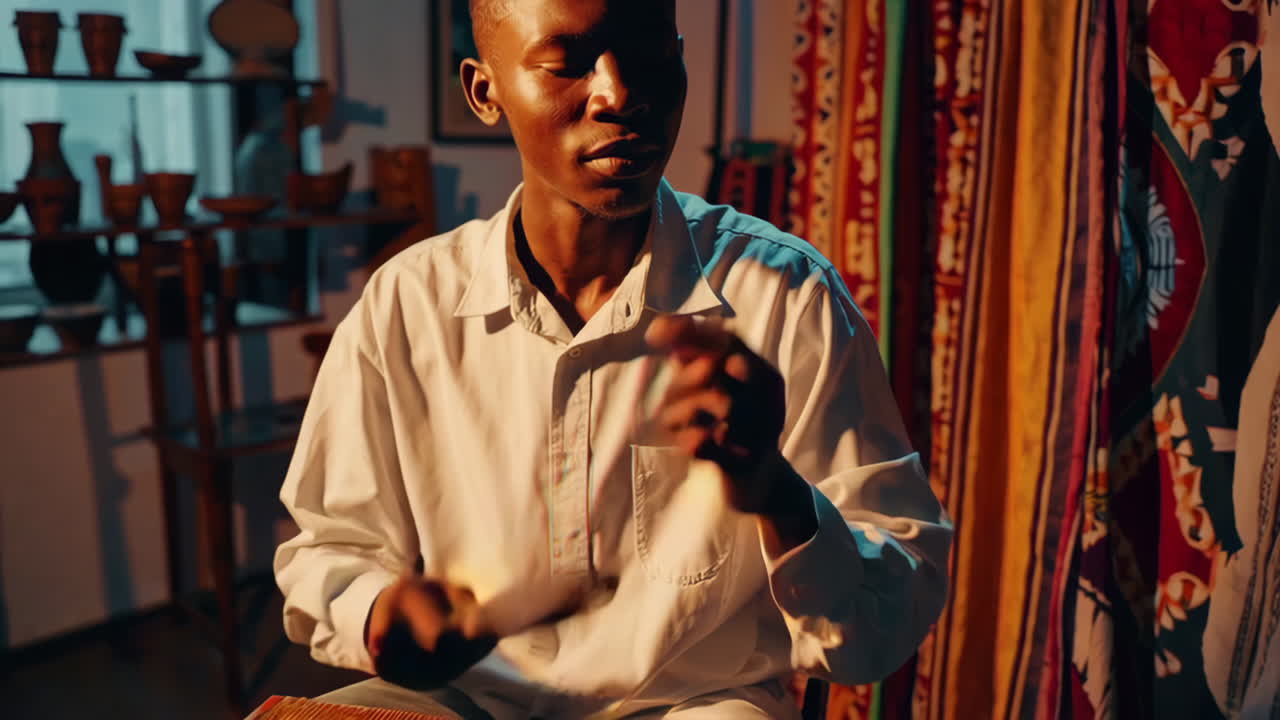 Africký muž hrající na mbiru