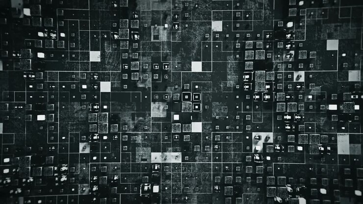 Dark surface with cubes loopable 3D render animation