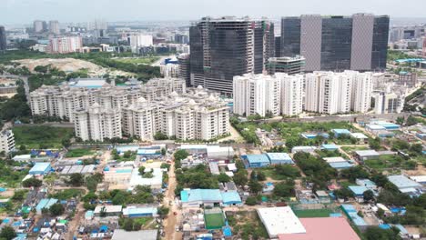 Aerial-footage-of-Hi-Tec-City,-NASR-Boys-School-Rd,-Gachibowli,-Hyderabad,-Telangana