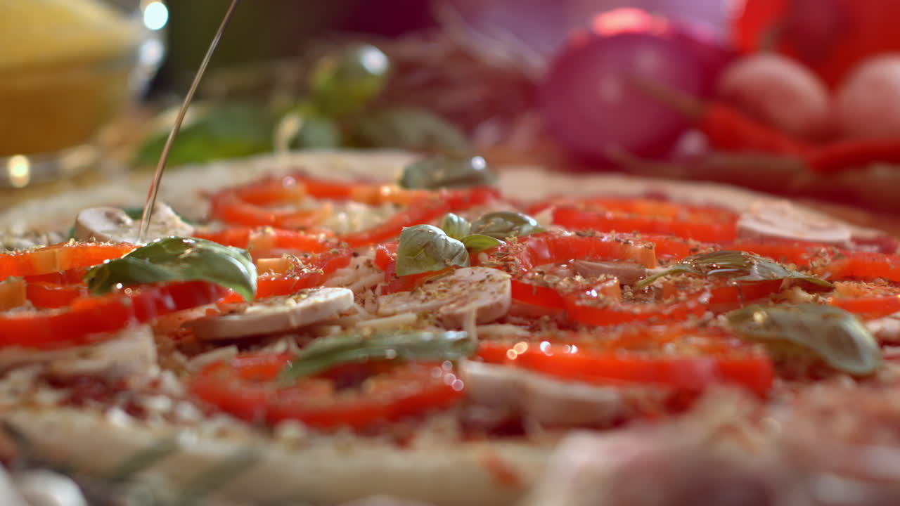 Pizza with Tomatoes, Mushrooms and Basil