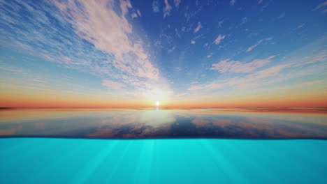 sunset over the ocean with underwater view