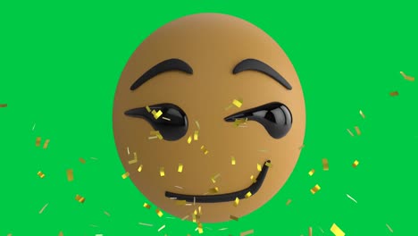 Animación-De-Confeti-Cayendo-Sobre-Un-ícono-De-Emoticono-Emoji-Sonriente-Sobre-Una-Pantalla-Verde