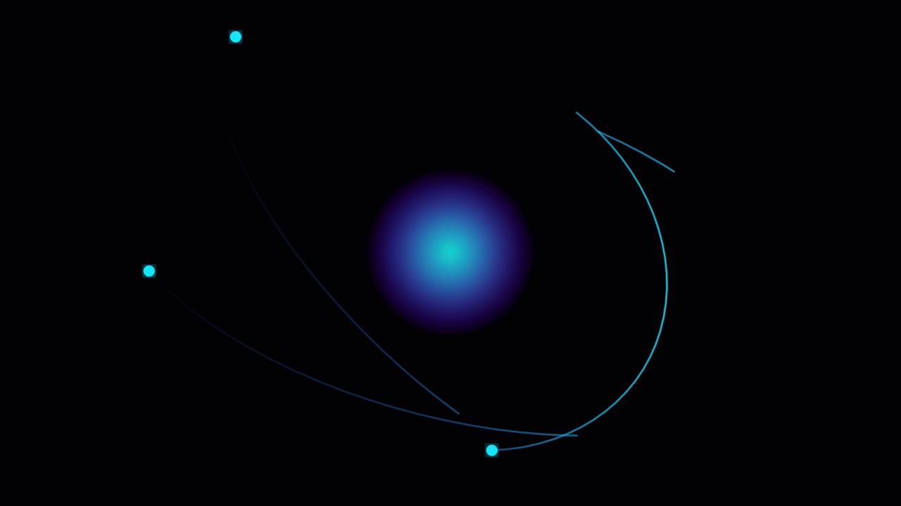 Abstract Animation of Glowing Particles Orbiting a Central Sphere