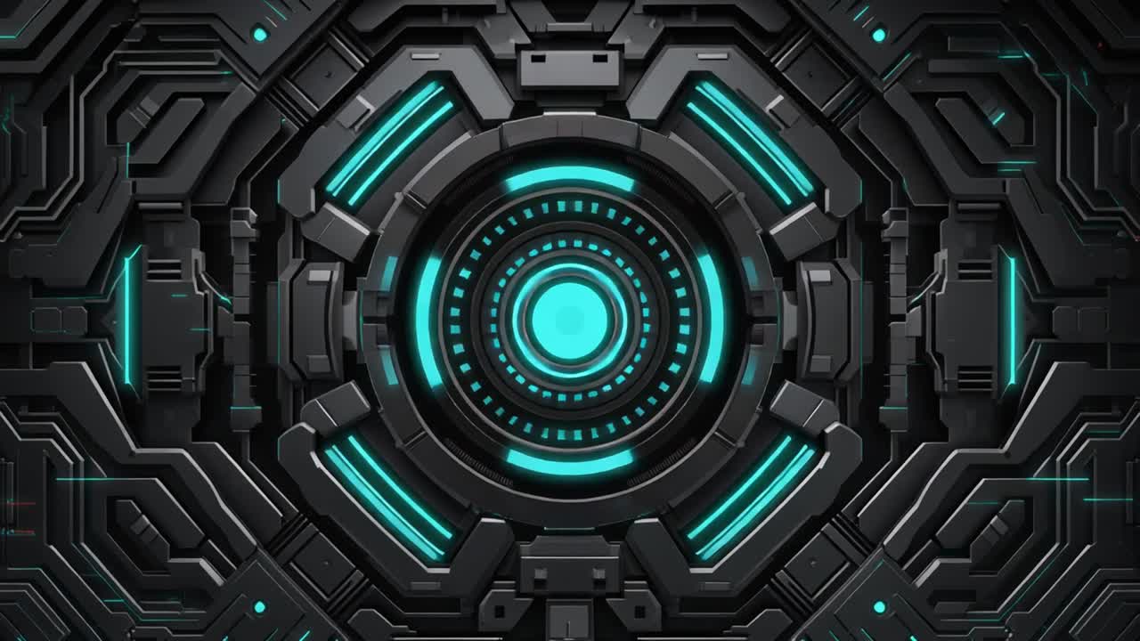 Seamless Loop of a Futuristic Digital Interface with Glowing Blue Rings