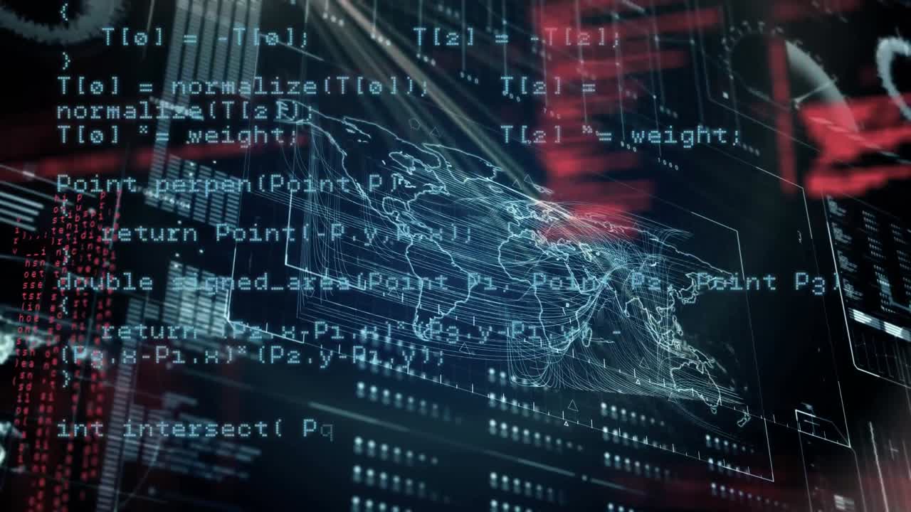 Digital interface with world map and codes