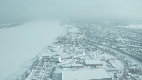 snowy cityscape aerial view