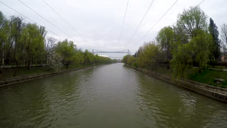 somes river in cluj napoca city center and a cloudy and rainy day