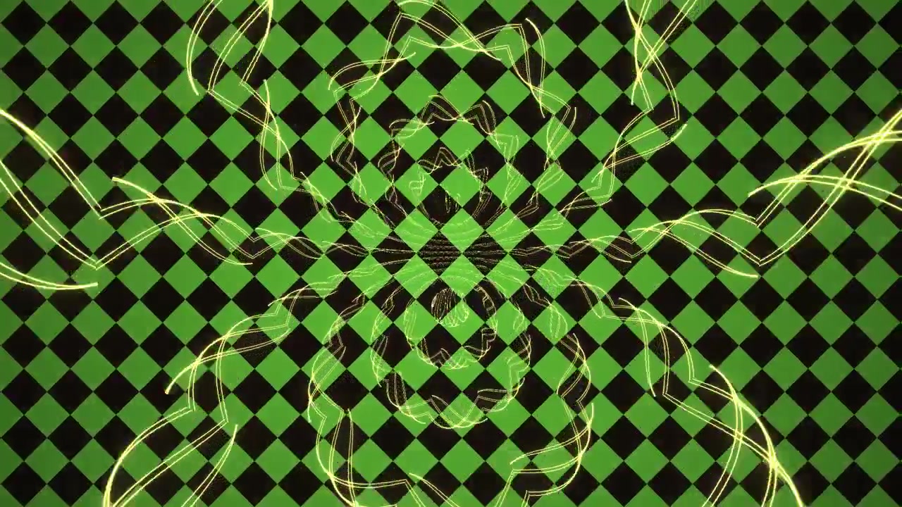 Linee di luce astratte e incandescenti in movimento su uno sfondo a scacchi verde