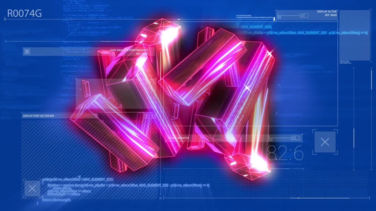 Animation einer Grafik über einem Cluster aus glühenden Computer-Leiterplatten