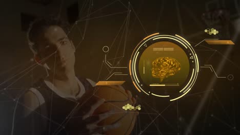 animation of data processing over caucasian male basketball player