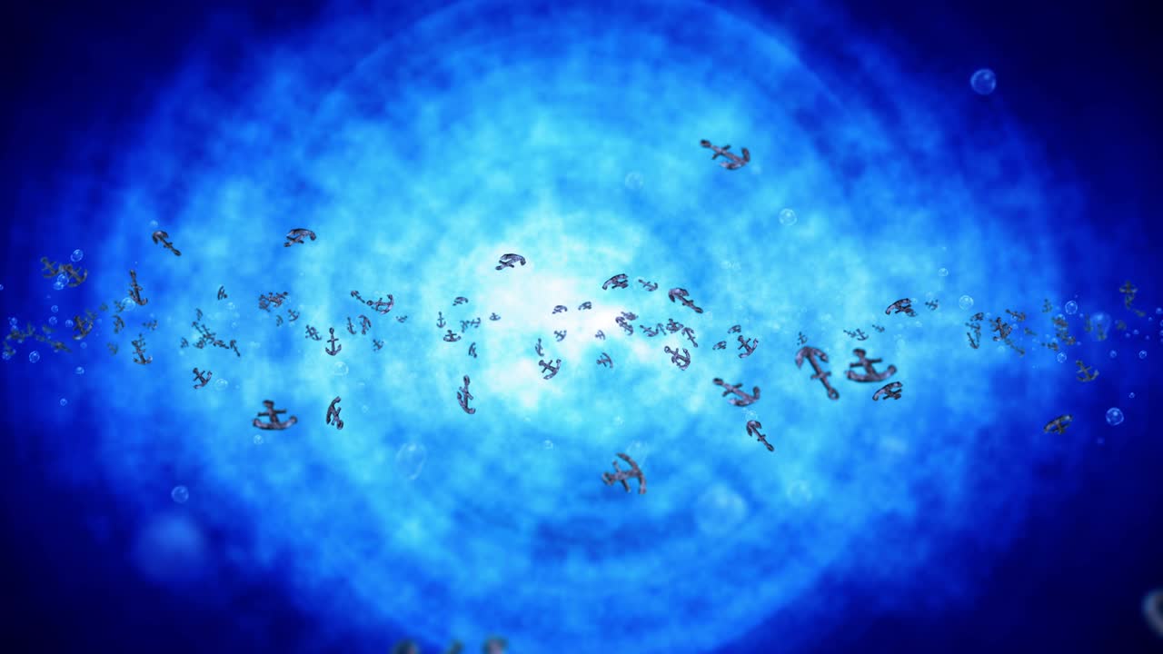 파란 물에서 많은 커를 날리는 것 - 선박 및 보트 커 - 해양 아이콘 - 커 회전의 3d 루프 애니메이션