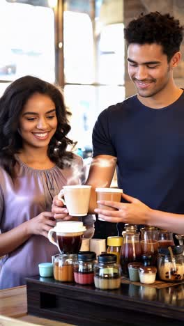 multicultural crowd enjoying coffee in a modern cafe.