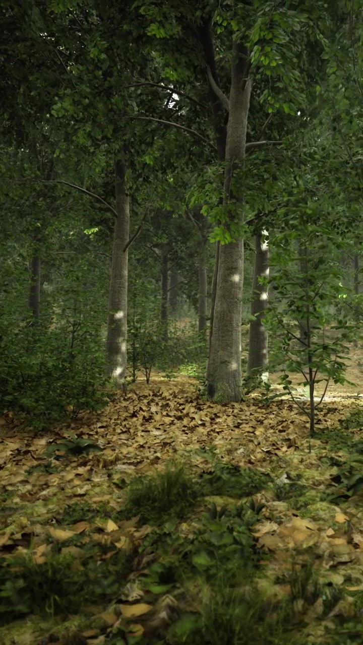 Foresta con alberi e foglie cadute durante il giorno in un ambiente naturale.